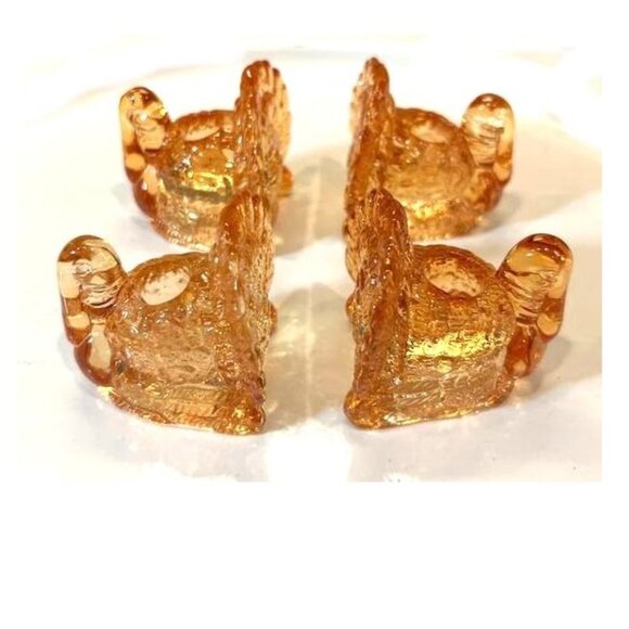 NOS Williams Sonoma Amber Glass Turkey Taper Candle Holders Set of 4 Sealed - Picture 3 of 10